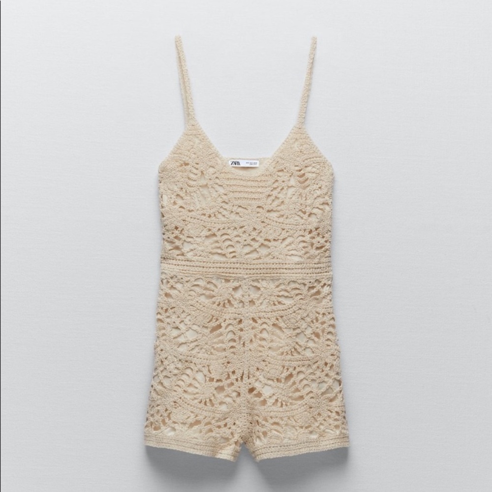 ZARA CROCHET JUMPSUIT ECRU Small